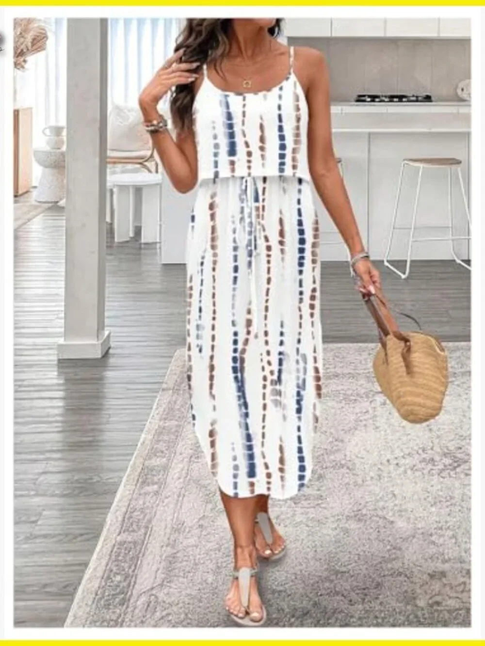 Tie Dye Spaghetti Strap Midi Dress Chic Resort Wear Summer Beach Vacation